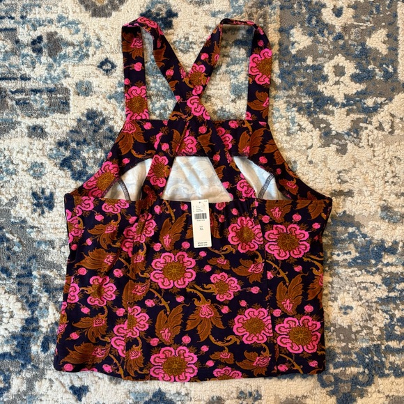 Anthropologie | Porridge Top Seamed Cross Back Tank Top Pink Navy Bohemian - Picture 4 of 5